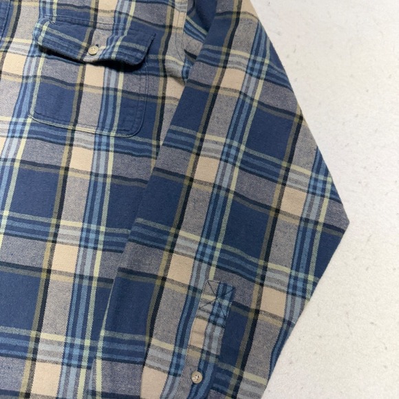 Timberland Men's Medium Flannel Shirt Blue / Beige Plaid 100% Cotton Workwear - Picture 4 of 16